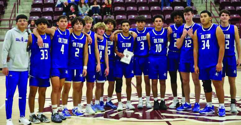The Olton Mustang’s varsity basketball team came up just short against Farwell in the Wildcat Classic Championship last Wednesday, falling to the Steers, 54-- 49. Earlier in the tournament, the Mustangs defeated Tulia, New Home and Dumas. (Photo Courtesy of Dusty Gorman)