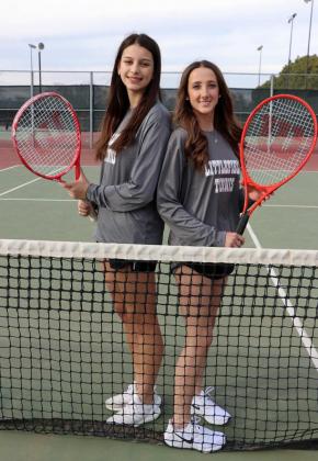 REGIONAL BOUND – The Littlefield varsity girls’ doubles team of Julie Bownds and Chloe Sawyer is heading to Regionals at Rose Park Tennis Center in Abilene on April 20-21, after placing second at the District Tennis Meet this past week. (Submitted Photo)