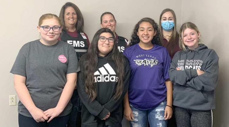 GIRL SCOUTS PROGRAM ON FIRST AIDE—On Sat., Oct. 3, 2020, Littlefield EMS personnel Gayla Gonzales , Cheryl Galvan, and Katy Sanders visited with these Girl Scouts on First Aide. Gayla, Cheryl and Katy are shown on the back row. The Girl Scouts are Jasmine Brown, Danielle Garcia, Tailyn Gomez and Ally Dalton. (Submitted Photo)