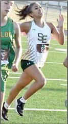 Springlake-Earth’s Aabriella Villanueva competes at the Littlefield Invitational last Saturday. (Staff Photo by Derek Lopez)