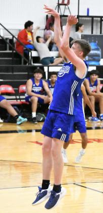 The Olton Mustangs competed at New Home last weekend in a summer basketball tournament. Shown is the Mustangs taking down Smyer in their opener, 60-15. (Staff Photo by Derek Lopez)