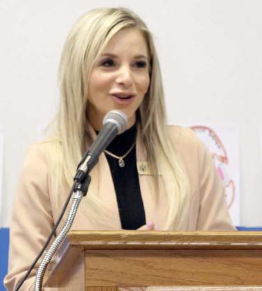Ms. Kaci Morris from the office of Congressman Jodey Arrington was the Keynote Speaker for the Amherst Chamber of Commerce Banquet on Tuesday, March 26, 2024. (Photo by Ann Reagan)