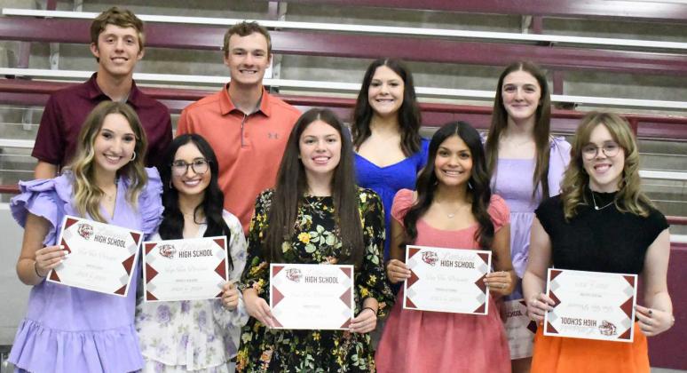 The juniors who earned top 10%, were Brinley Acevedo, Madison Brown, Devyn Crouch, Miriam Cueto, Monica Elizondo, Chip Green, Presley Haltom, Major McNeese and Marysa Saenz. (Staff Photo by Derek Lopez)