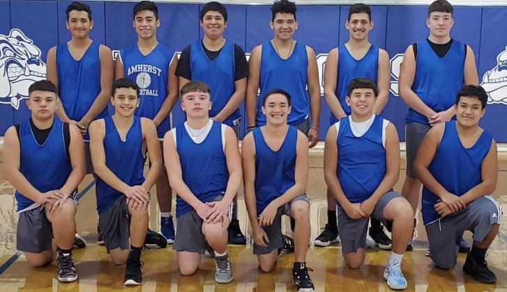 2021-22 AMHERST BULLDOGS VARSITY BASKETBALL TEAM – The Bulldogs are Coached by Daniel Hinojosa, and he is assisted by Juan Salas. (Shown no Order): Ivan Torres, Andres Lucas, Oscar Medrano, Chris Gonzales, Kevin Garcia, Isaac Herrera, Yahir Garcia, Brayan Torres, Gabriel Garcia, Juan Salas, Jaime Garcia and Jose Flores. (Not Shown): Hector Perez and Miguel Ornelas. (Submitted Photo)