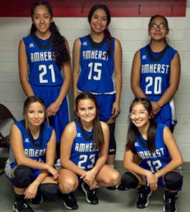 2021-22 AMHERST LADY BULLDOGS VARSITY BASKETBALL TEAM – The Lady Bulldogs are Coaches by Robert Herrera, (Shown no Order): Dennys Reyes, Neveah Esquibel, Maricella Gonzales, Nancy Rubio, Journey Baker and America Pacheco. (Submitted Photo)