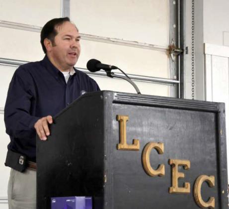 Lamb County Electric Cooperative General Manager/ CEO Blake Moore addressed the membership at the 87th Annual Membership Meeting held at the Lamb County Ag Center on Tuesday, September 16, 2025. (Photo by Ann Reagan)