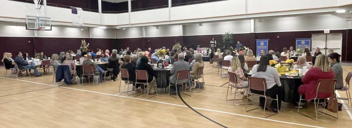 ROTARY LUNCHEON - Rotary Club of Littlefield held a Luncheon on Wednesday, April 26th, for Administrative Assistant Appreciation Day. Angela Carter was the guest speaker and the lunch was catered by Locos Restaurant and Local businesses donated many creative door prizes and decorated tables. (Submitted Photo)