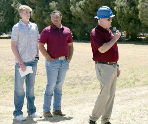 SCHOOL GROUNDBREAKING -- Mike Read Superintendent of the Littlefield Independent School District addresses guests at the Groundbreaking for the New High School building project on April, 19, 2023. (Photo by Ann Reagan)