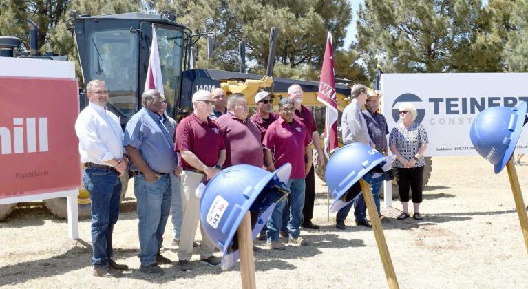 Members of the Littlefield Independent School District preparing for the groundbreaking ceremony for the new Littlefield High School on Wednesday, April 19, 2023. (Photo by Ann Reagan)