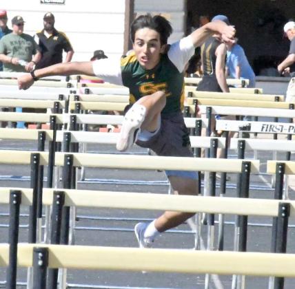 ON TO AREA - Springlake-Earth freshman, Robert Flores, finished as the District Runner-up in the varsity boy’s 110-meter hurdles on Wednesday at the District 4-1A Track Meet in Kress with a time of 19.5. (Staff Photo by Derek Lopez)