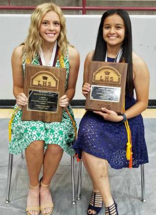 LHS VALEDICTORIANAND SALUTATORIAN - LHS Class of 2023 Valedictoran, Madison McNeese (left) and Salutatorian, Cadence Sanchez (right), were presented with plaques at the High School Awards ceremony on Tuesday morning inside of Wildcat Gymnasium. (Staff Photo by Derek Lopez)