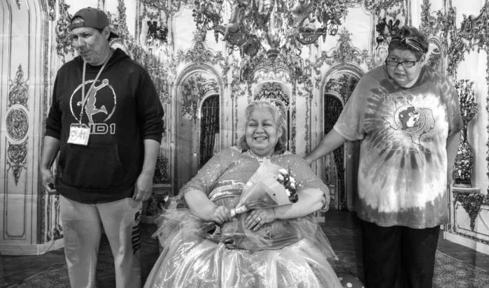 ABOVE: Carmen Valdez’s siblings, Billy and Olga Valdez, surprise Carmen at her quinceañera on June 25, 2026. LEFT: Sunset Valley Rehabilitation and Healthcare Center hosts Carmen Valdez’s first quinceañera party to celebrate her birthday on June 25, 2026.