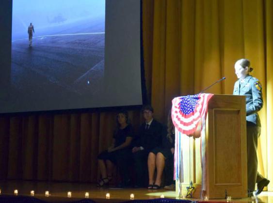 SUDAN VETERANS DAY PROGRAM - US Army Aviation Chief Warrant Officer20, Mariah Steinbock, was the guest speaker for the Sudan Veterans Day Program on Thursday, Nov. 10th. Steinbock is a Sudan graduate of the Class of 2022. (Photo by Ann Reagan)