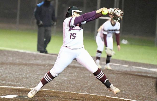 Littlefield senior Natalia Sanchez got the start in the season-opener at Lady Cat Field on Tuesday, as the Lady Cats took down the Brownfield Lady Cubs, 13-12, in a weather-shortened game. (Staff Photo by Derek Lopez)