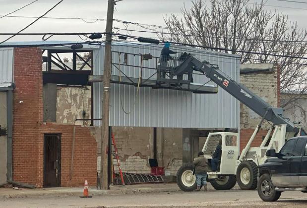 The City of Littlefield is giving the Pocket Park on Phelps Ave. an upgrade. The Park is getting an electrical upgrade and a cover for the bandstand. LSM Construction is doing the work. (Staff Photos by Madison Vidales)