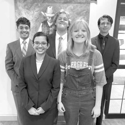 This past Saturday, Nov. 15th in Amarillo five members of the Sudan speech team competed at the Tascosa Speech Tournament against 1A-6A schools from as far away as Plano. Phillip Jones won the second place trophy in Poetry Interpretation. (Back L-R): Andrew Godwin, Phillip Jones and Caden Edens. (Front L-R): Angelina Godwin and Rebekah Jones. (Submitted Photo)