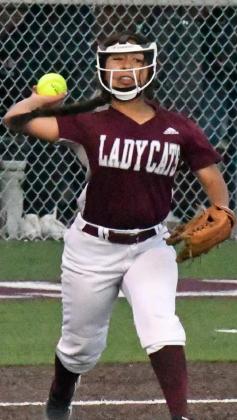 FIELDING THE BUNT – Littlefield third baseman, Malorie Garcia, fields a bunt and throws it to first for out number two in the top of the fifth inning, during the Lady Cats, 3-1, victory over the Lady Mules on Saturday at Lady Cat Field. (Staff Photo by Derek Lopez)