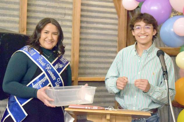 Diana Arriola and Eddie Ramirez, both juniors at Olton High School, served as Masters of Ceremony at the Olton Chamber of Commerce and Agriculture on Saturday, March 4, 2023. (Photo by Ann Reagan)