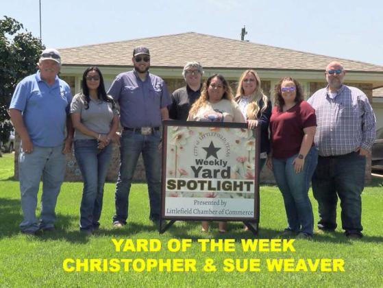 The City of Littlefield would like to say congratulations to Christopher and Sue Weaver at 712 E. 8th Street on receiving Yard of the Week. They would also like to say thank you to their Yard of the Week sponsors Chamber of Commerce and Agriculture, and Continental Dairy. Shown are members of the Chamber of Commerce as well as the Code enforcement officers with Mrs. Sue Weaver. (Submitted Photo)