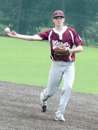 OUT AT FIRST – Littlefield second baseman, Chip Green, fields a ground ball and throws it to first for an out, during the Wildcats Babe Ruth State Tournament-Opener against Andrews on Thursday. (Staff Photo by Derek Lopez)