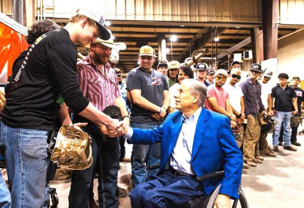 Texas Governor Gregg Abbott took the opportunity the shake the hands of SPC automotive and welding career tech students during his visit to South Plains College.