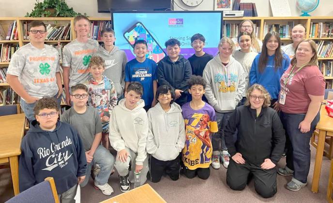 4-H LifeSmarts Team and Olton Middle School students after their presentation about online safety, “Staying Safe from Online Harm,” on April 4, 2025. (Submitted Photo)