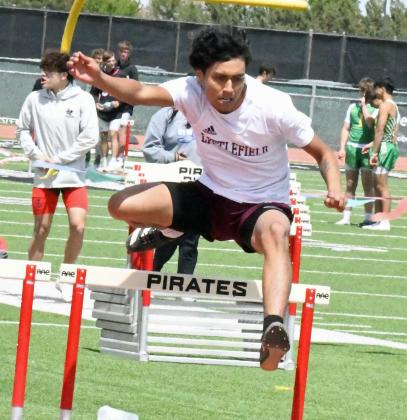 Littlefield’s Thomas Jasso placed third in the Men’s 300-meter hurdles on Thursday at the District Track Meet at Lubbock-Cooper. (Staff Photo by Derek Lopez)