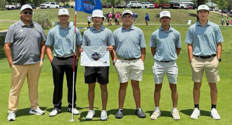 The Springlake-Earth Wolverines’ varsity golf team competed at the 1A State Golf Tournament in Leander on Monday. Unfortunately, due to flooding on the course and unsafe playing conditions, they were not able to conduct Round 2. Awards were based on Day 1 scores. The Wolverines finished 7th overall as a team. (Shown): Head Coach Juan Salas, Tyler Tanaro, Froylan Agundiz, Ethan Mosqueda, Nathan Ramos and Jacob Alvarez. (Submitted Photo)
