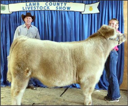 Macee Parkey of Olton and her Steer earned Reserve Grand Champion at the Lamb County Junior Livestock Show that took place in Littlefield on Saturday. (Photo by Ann Reagan)