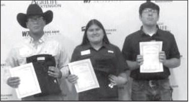 Olton FFA members, Fabian Gutierrez, Eve Saiz, and Demetrio Alvarado successfully completed the Texas Cattle Feeders Association ( TCFA) Technician certification. (Submitted Photo)