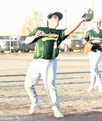 Springlake-Earth third baseman, Braden Bradley, catches a pop fly in foul territory for an out, during the top of the fourth inning of the Wolverines, 14-5, loss to the Sudan Hornets on Monday in Earth. (Staff Photo by Derek Lopez)