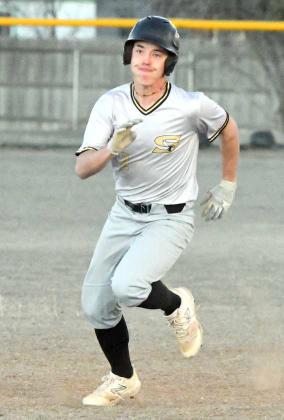 Sudan senior, Trent Wilson, legs out a two-RBI triple in the top of the fifth inning of the Hornets, 14-5, road victory over the Springlake-Earth Wolverines on Monday in Earth. (Staff Photo by Derek Lopez)