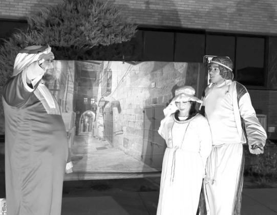 ‘There is no room at the inn.’ Members of Trinity Church of Littlefield, Texas presented a live Nativity scene during the Christmas Tree Lighting held at the Lamb County Courthouse Park in downtown Littlefield, Texas on Monday, December 1, 2025. (Photo by Ann Reagan)