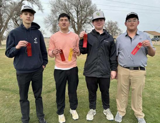 The Springlake-Earth Wolverines’ Green team took second place at the Lamb County Invitational on Wednesday that was hosted by Lazbuddie in Olton. The Wolverines had the top five boys individual scores as well. (Shown): Riley Ball, Froylan Agundiz, Moses McIver and Ethan Mosqueda. (Submitted Photo)