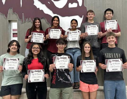 Junior Top 10%: (Top L-R): Addesyn Garcia, Sophia Garcia, Brittani Wright, Tyson Carr and Kevin Nachak. (Front LR): Matthew Rios, Madison Contreras, Caleb Caudillo, Bryndle Ray and Peyton Bussanmas. (Staff Photo by Derek Lopez)