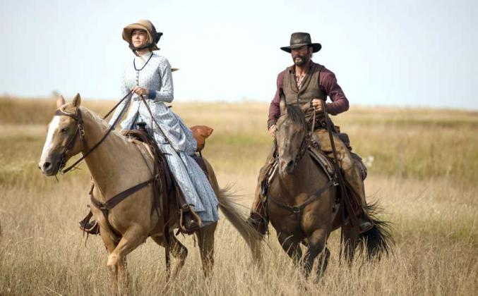 COSTUMES pictured on Elsa Dutton (Isabel May) and James Dutton (Tim McGraw) from the hit series, 1883, are on display at the National Ranching Heritage Center. (Photographs courtesy of 101 Studios and Paramount+.)