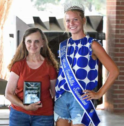 Ann Salinas, shown with 2025 Sandhills Sweetheart Pageant winner, Amie Beelitz, traveled the farthest to get to the celebration, coming from Pipe Creek, Texas.