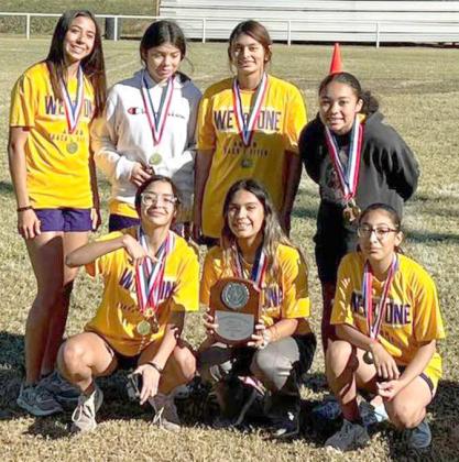 DISTRICT 7-1A XC CHAMPIONS - The Anton Lady Dogs’ varsity cross country team won the District 7-1A Cross Country Meet on Tuesday, qualifying them for Regionals, which will take place on Oct. 24th and 25th at Mae Simmons Park in Lubbock. (Submitted Photo)