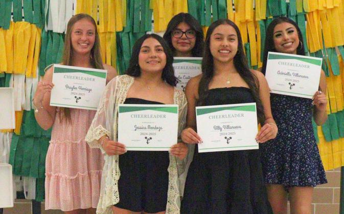 Cheer: Braylee Herriage, Jessica Mendoza, Yarelie Castaneda, Bitty Villanueva and Aabriella Villanueva.