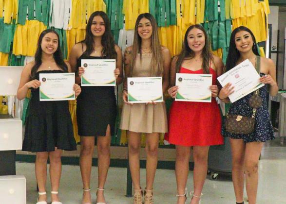 XC Awards: Bitty Villanueva, Regional Qualifier; Jocelyn Salas, Regional Qualifier; Aryca Ibarra, Regional Qualifier; Marisela Rodriguez, Regional Qualifier; and Aabriella Villanueva State Qualifier.