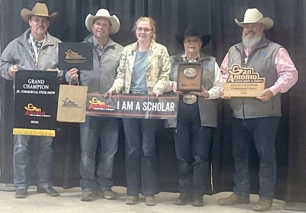 JENNA STEVENSON of Springlake-Earth High School named Grand Champion at the 2025 Junior Commercial Steer Show at the 2025 San Antonio Livestock Show. (Springlake-Earth ISD Photo)