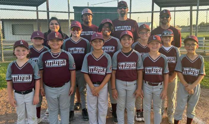 The Littlefield 10u Minors All-Star Baseball team was coached by Nathan McKinnon, Matthew Nelson, Albert Velasquez and Dyana Sanchez. (Shown): Taos Duncan, Lincoln Griffith, Wyatt Lorenz, Andrew Mata, Damian Mata, Travis McKinnon, Stratton Perry, Eastin Perry, Kayden Rodriquez, Jordan Sanchez and Robby Spencer. (Submitted Photo)