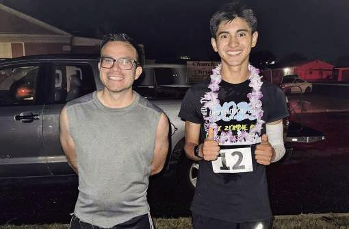 The winners of our Zombie run were Noah Villanueva as a human and Dr Rodriguez as the first Zombie. They had 76 runners participate. (Submitted Photo)