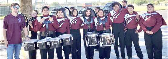 Outstanding Percussion Section - (L-R): Zack Cavebder-Instructor, Devyn Crouch, Andrew Martinez,Gabby Medina, Meah Gonzales, Jonathan Bownds,Maddy Tarango, Noah Castenada, Marissa Perez, Jordan Randle, Micah Keeney, Nathan Rodriguez and Azazail Melendez. (Submitted Photo)