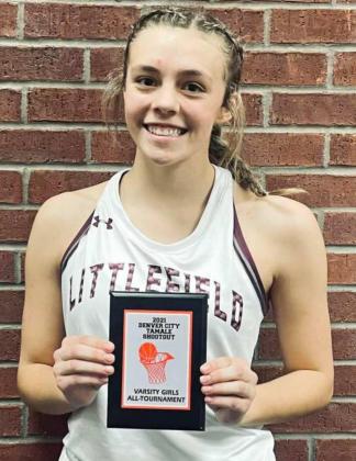 ALL-TOURNAMENT TEAM – Littlefield junior, Madison McNeese, was named to the All-Tournament Team following her performance at the 2021 Denver City Shootout this past weekend. She helped lead the Lady Cats to a 4-1, where they won the Consolation Bracket. (Submitted Photo)