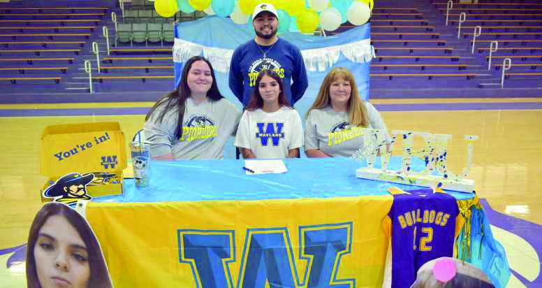 Anton’s Alyssa Mancias signed her Letter of Intent on Monday, May 12th, as she will continue her basketball and academic career at Wayland Baptist University. She was joined by family, friends and coaches as she pledged her committment to WBU in the Anton Gymnasium. (Photo Courtesy of Nicholas Flores)