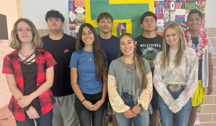 The 2024 Springlake-Earth Homecoming King and Queen Nominees are as follows: (Back): Caleb Samaron, Tyler Tanaro, Timothy Tovar and Nehemiah Castillo. (Front): Kinze Henson, Aryca Ibarra, Marisela Rodriguez and Braileigh Goe. The Wolverines will take on Paducah this Friday for their homecoming game. (Photo Courtesy of Sarah Weldon)