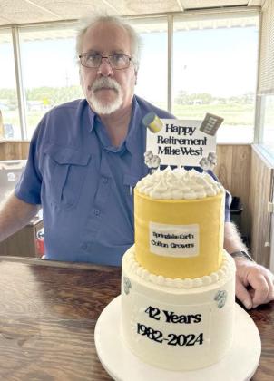Mike West retired as Manager of Springlake Earth Cotton Growers after 42 years of service. West was honored with a luncheon on July 31st. (Submitted Photo)
