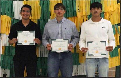 Boy’s Track Awards: Nehemiah Castillo, Outstanding Runner; Tyler Tanaro, Outstanding Field Events; and Kaylob Frietze, MVP.