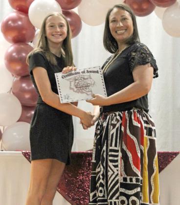 PRINCIPALS AWARD - Piper Carr shown with Junior High Principal, Monica Acevedo. (Submitted Photo)